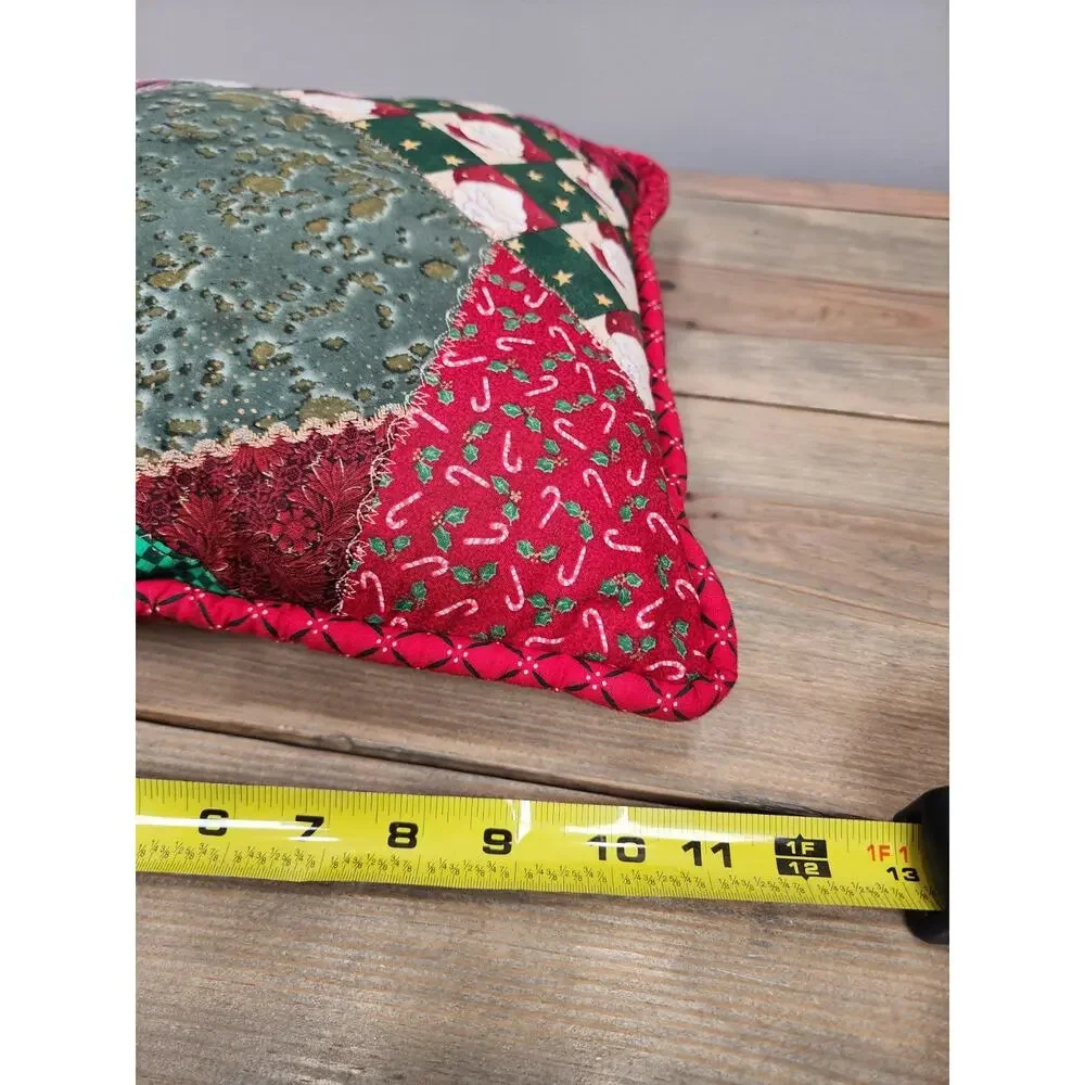 Handmade 12” Christmas Throw Pillow Santa Quilt Fabric